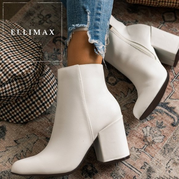 BAMBOO Shoes - NEW🔥 White Closed Toe Ankle Booties Boot Chunky Block Heel W/ Zipper
